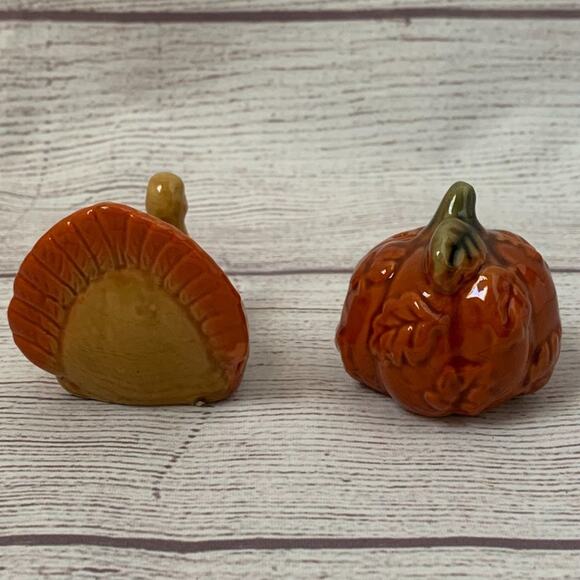 Thanksgiving Turkey and Pumpkin Salt and Pepper Shaker Set Fall Dining Decor - Picture 4 of 10